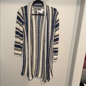 NorthStyle Women's Blue and Cream Open-Front Cardigan